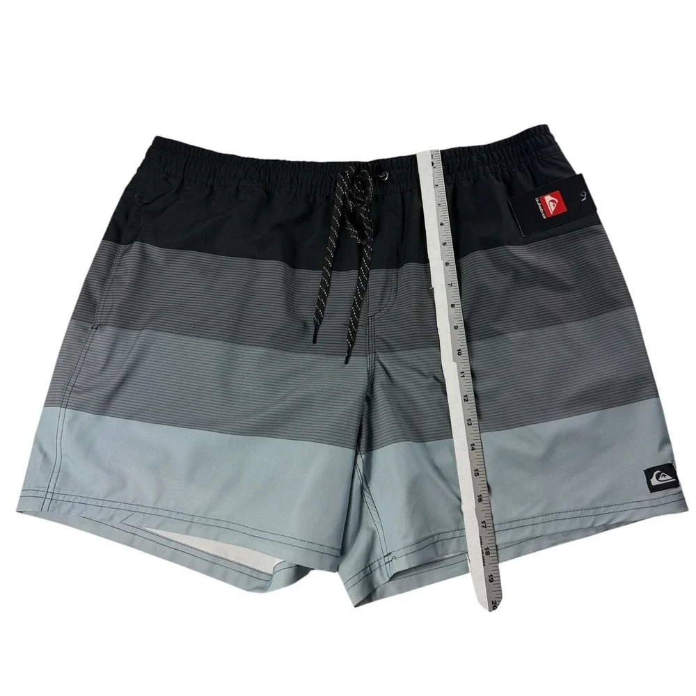 Quiksilver Mens XXL Board Shorts Swim Trunks Black Grey Blue Striped NWT